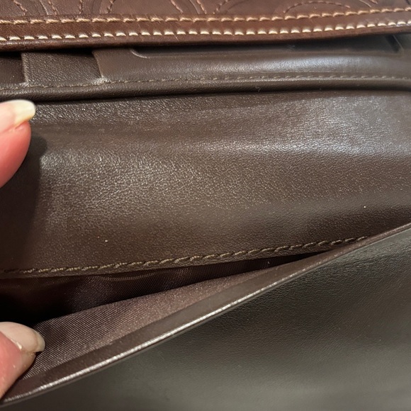 Coach Dark Brown Embossed Signature Leather Wallet with Gold Snap - Picture 6 of 13